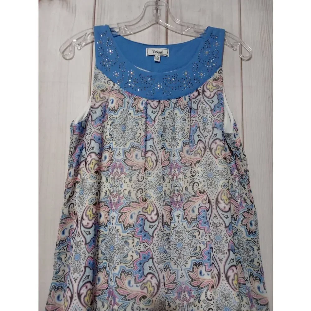 D. Signed Dress‎ Girls 14 16 Blue Paisley Sleeveless Disney Alice in Wonderland